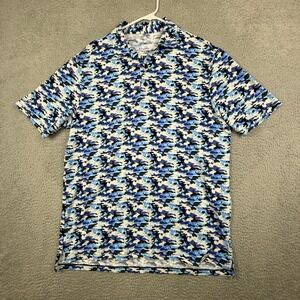 IBKUL Mens Large Camo Polo Shirt Blue Black White Short Sleeve Golf Athletic